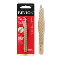 Pinzas Revlon Gold Series con puntas inclinadas precisas para definir cejas.