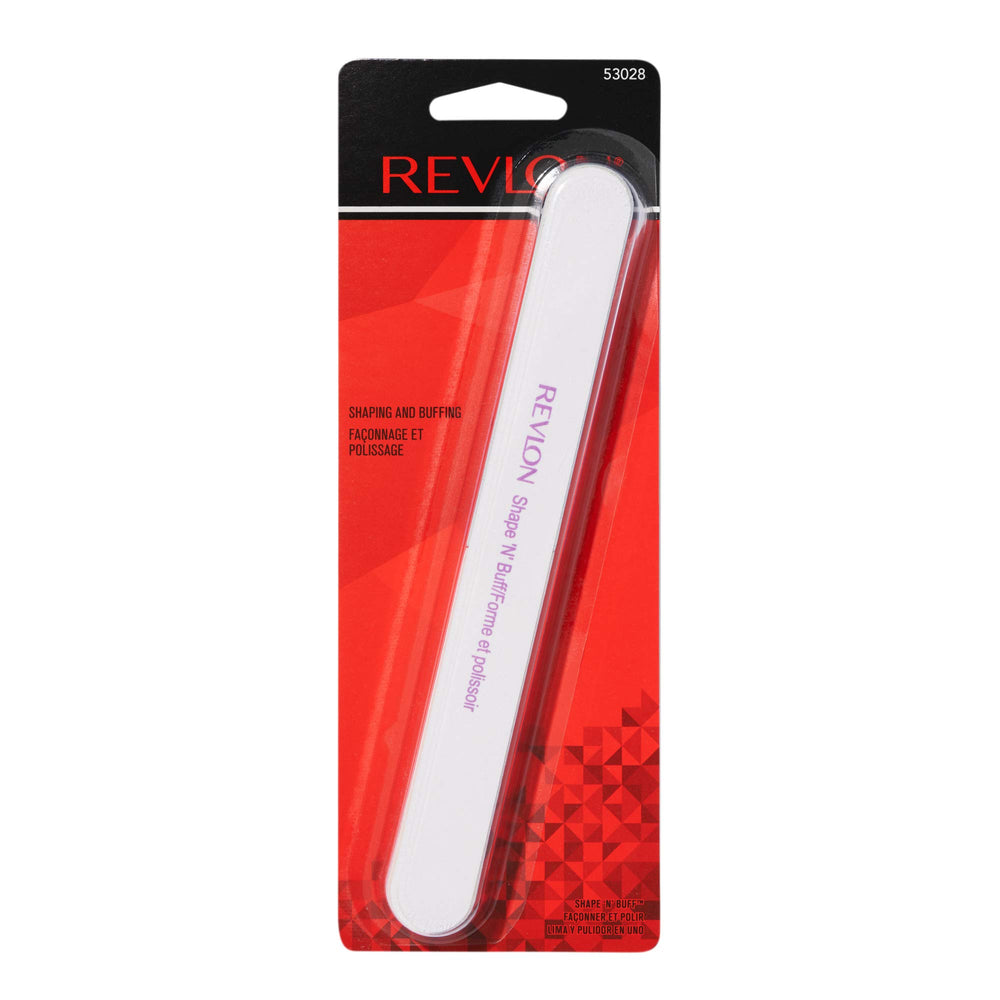 REVLON Shape 'N' Buff empaque compacto para viaje.
