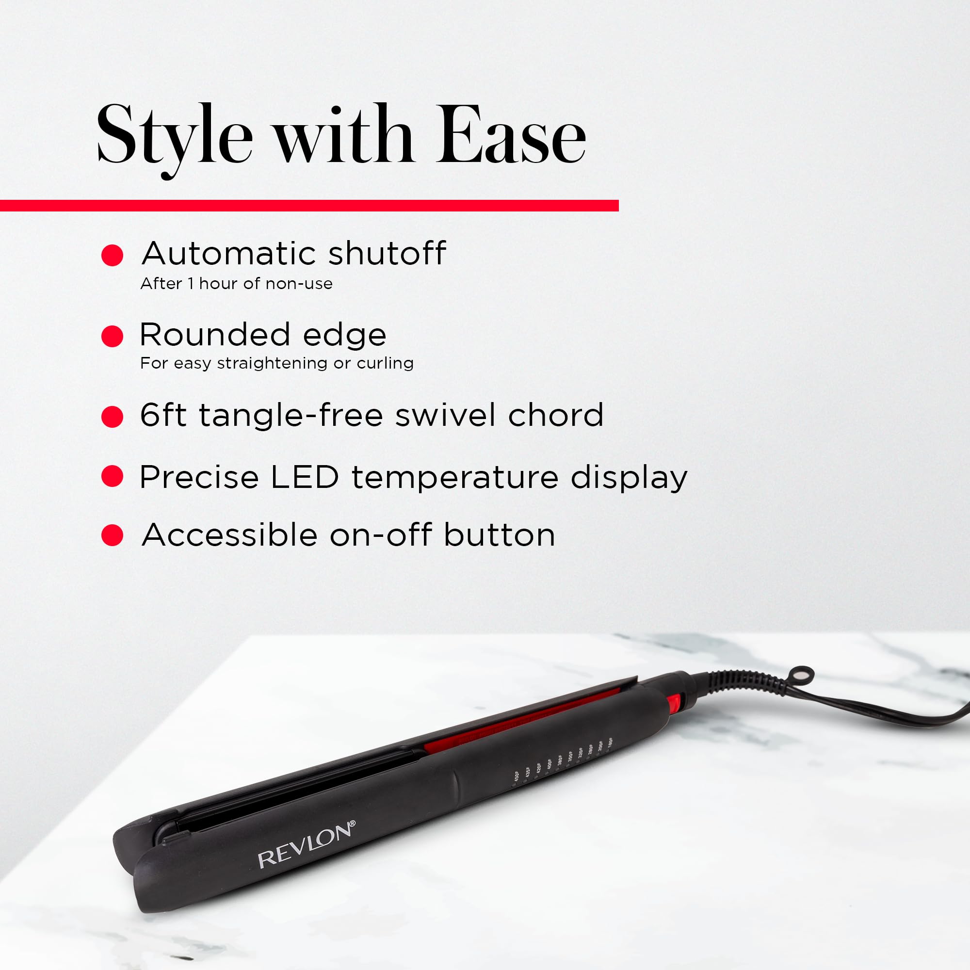 REVLON SmoothStay pantalla LED de temperatura para ajustes precisos.