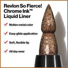 REVLON So Fierce Chrome Ink delineador bronce metálico para un acabado cálido.