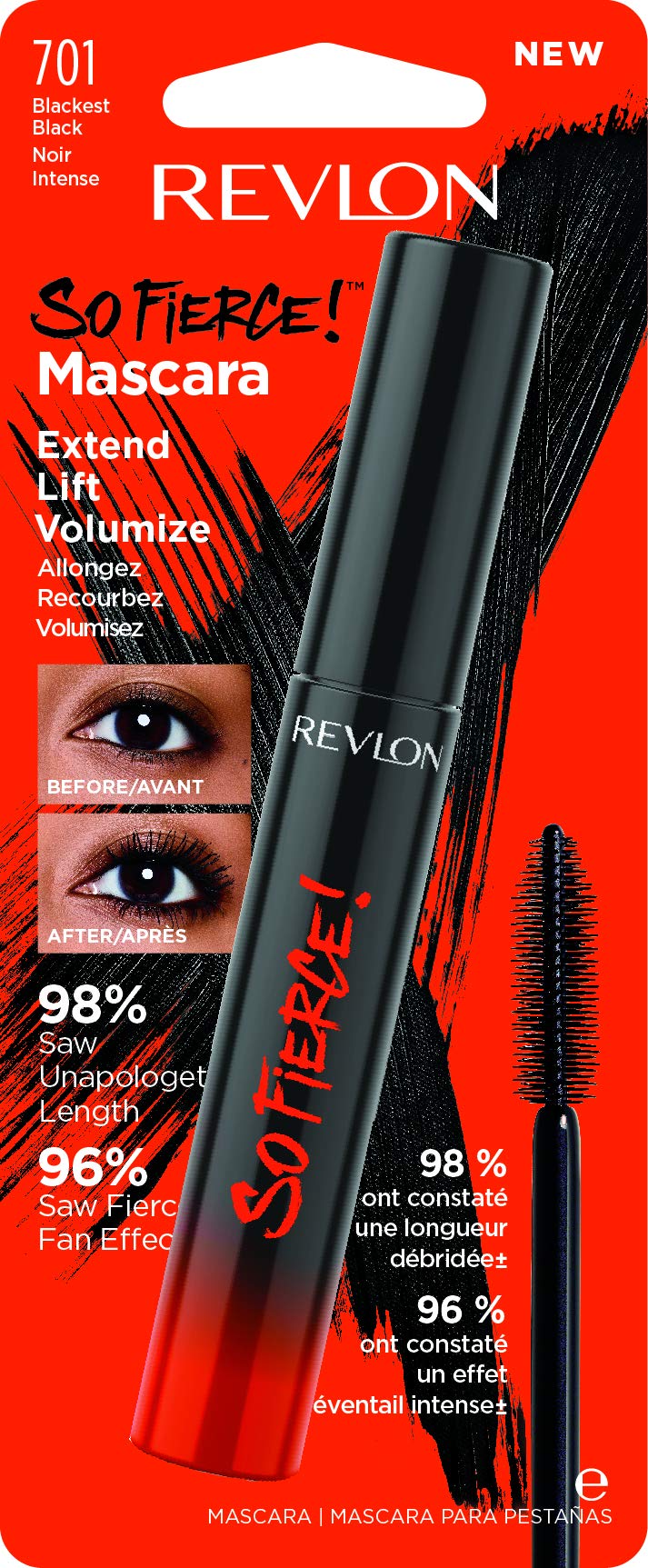 REVLON So Fierce Mascara en tono Blackest Black para mira dramática.