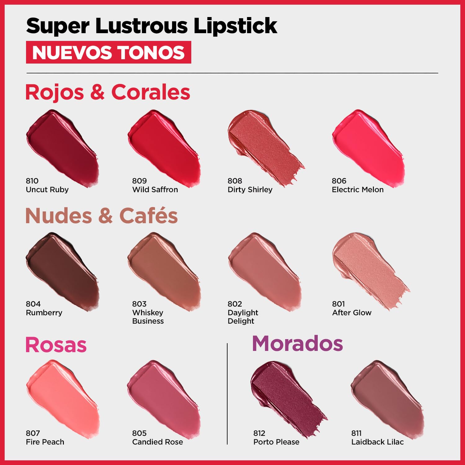 Revlon Labial Super Lustrous 72 tonos: diversidad de colores para estilos variados.