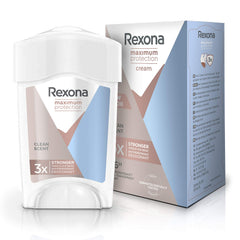 Rexona Protección Máxima crema antitranspirante sensible seco 45 ml: textura suave para uso diario.