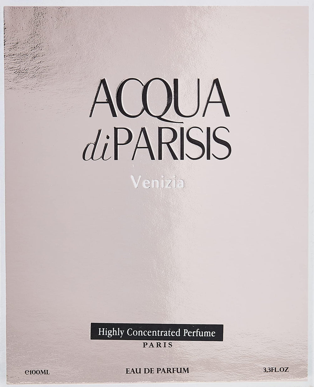 Reyane Tradition Acqua Di Parisis Venizia, etiqueta clara que identifica notas aromáticas.