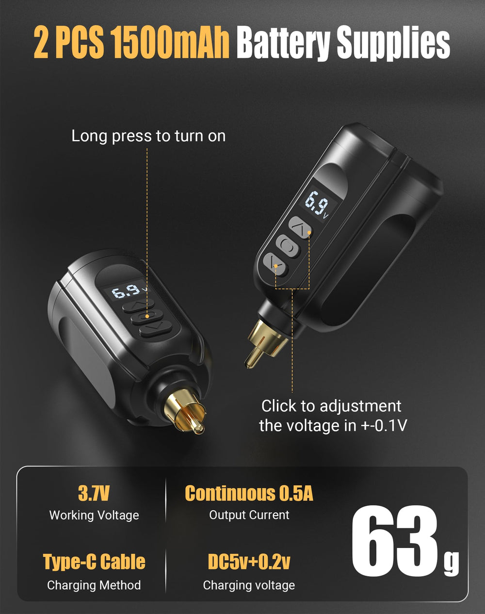 RHEIN RNP28 baterías iluminadas, dos pilas para sesiones continuas sin interrupciones.