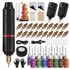 RHEIN RNP28 pluma de tatuaje inalámbrica en mano, diseño compacto para uso cómodo.