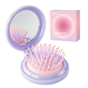 RHOS cepillo compacto con espejo morado para retoques en cualquier lugar
