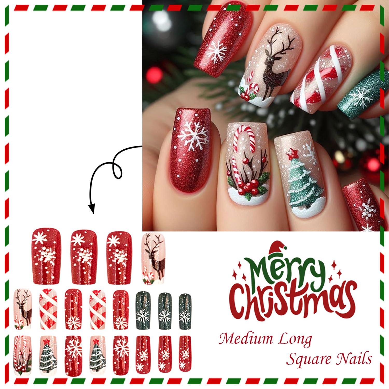 Uñas Rhspayh con diseño de alce para un estilo invernal.