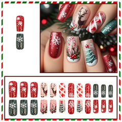 Uñas Rhspayh con diseño de árbol navideño para fiestas.