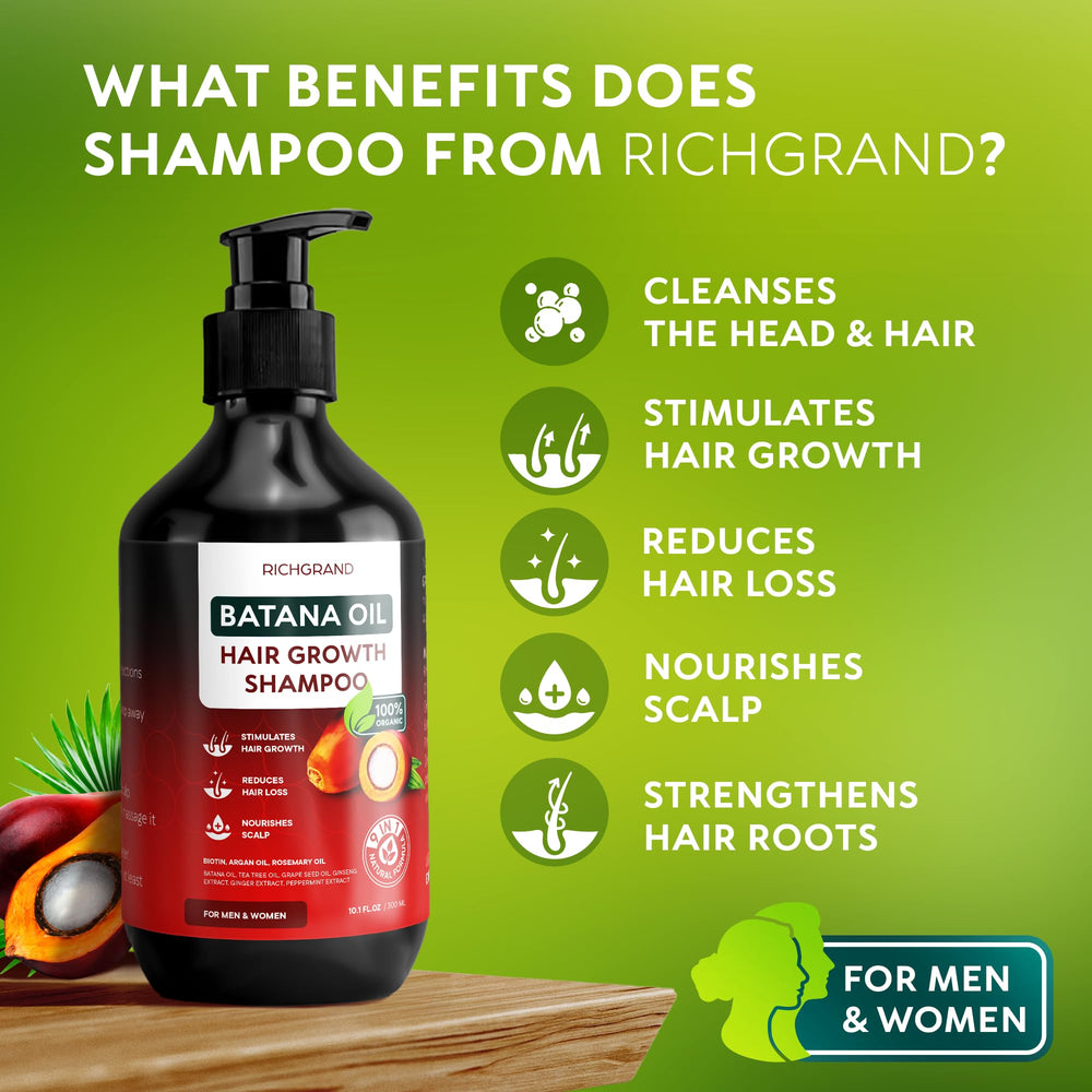RICHGRAND Batana Oil Shampoo cuida el cuero cabelludo con ingredientes naturales.