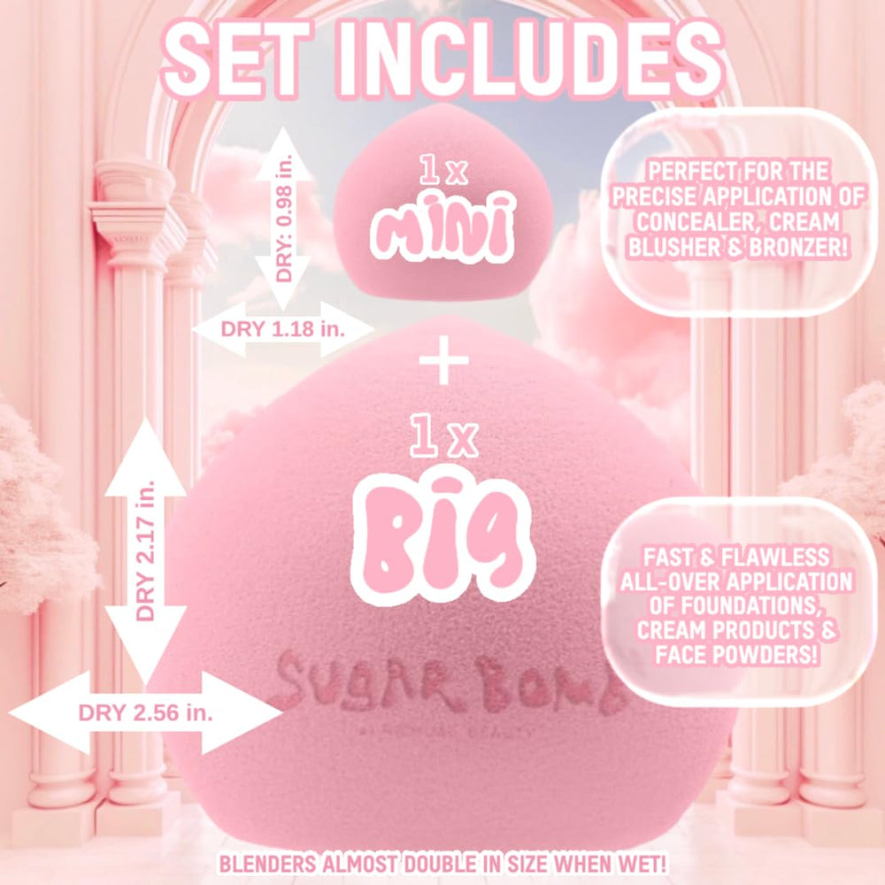 Richual Beauty Sugar Bomb Blender doble tamaño al humedecerse.