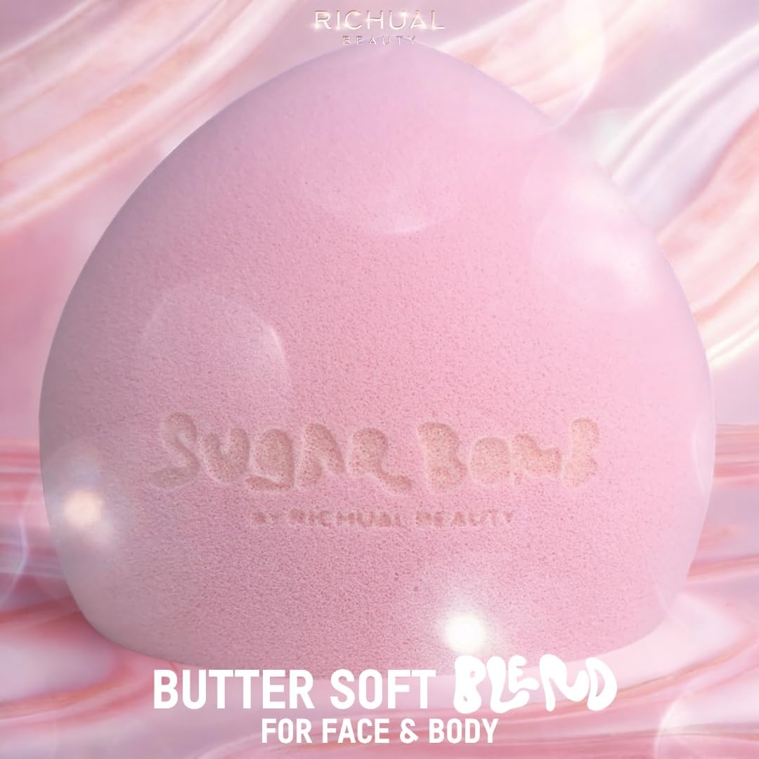 Richual Beauty Sugar Bomb Blender uso humedecido para mayor cobertura.