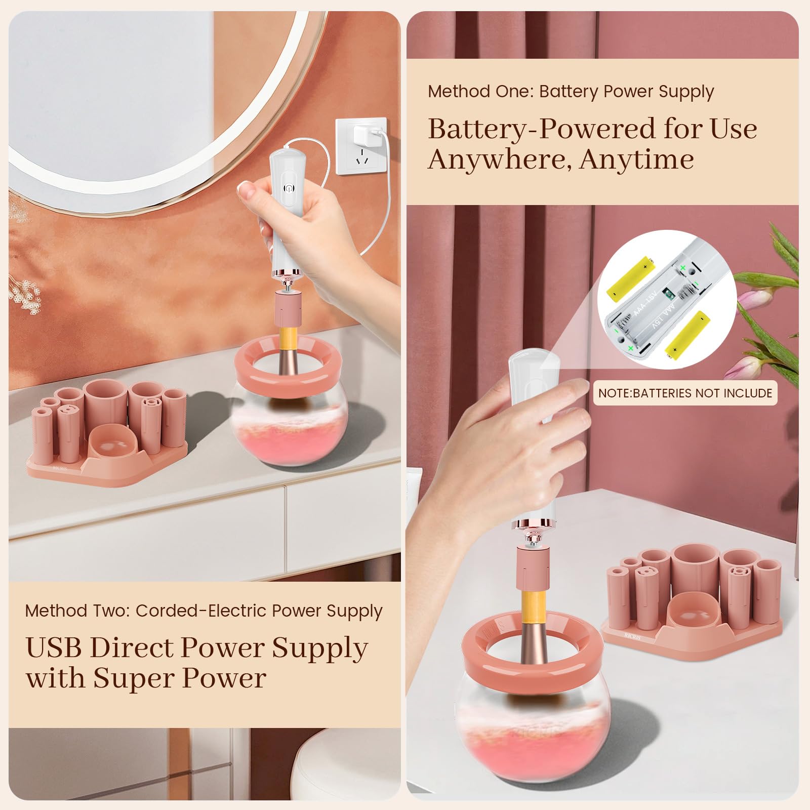 RICRIS alimentación doble USB y batería, ideal para viajar.