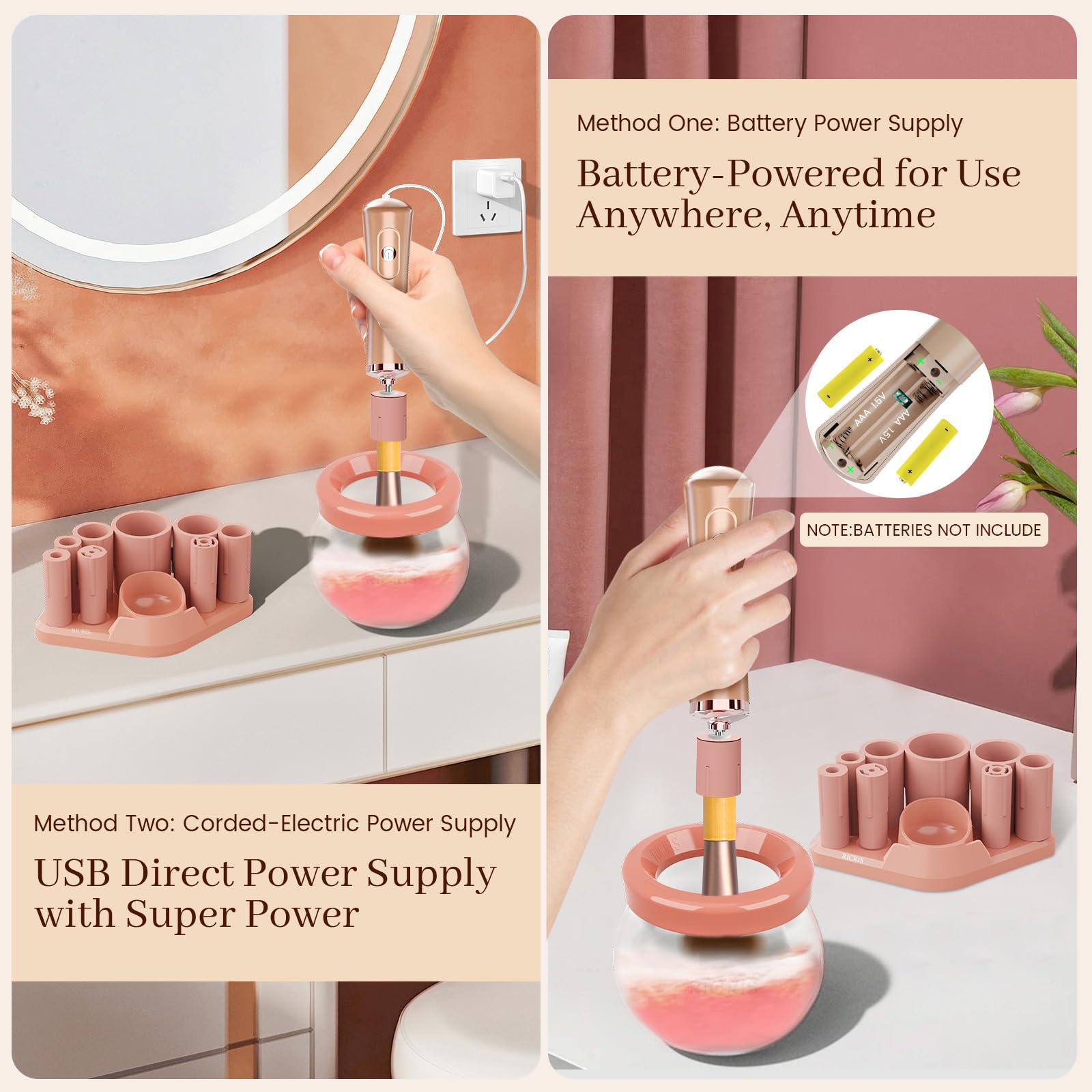 RICRIS opciones de alimentacion USB y bateria, ideal para casa o viaje.