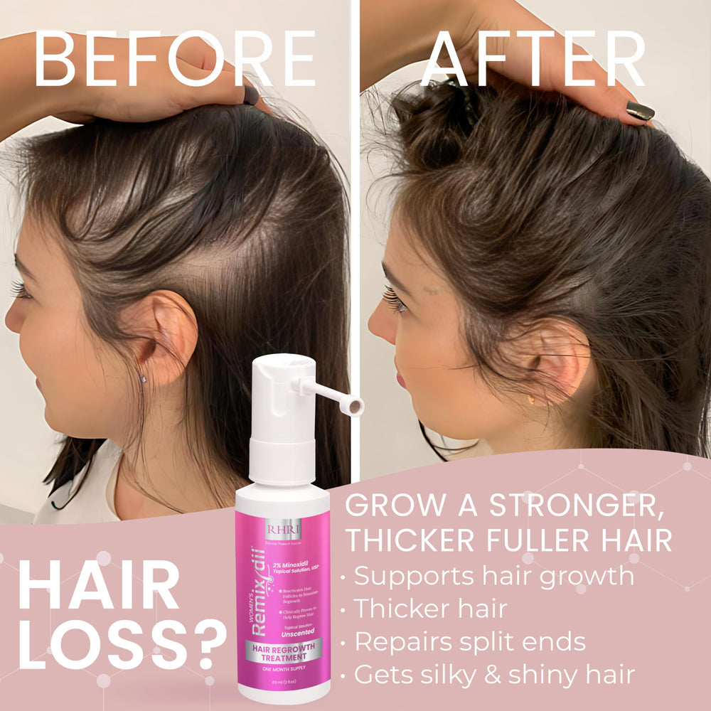 Rida Hair 2% Minoxidil for Women highlights thicker look in consistent use.
