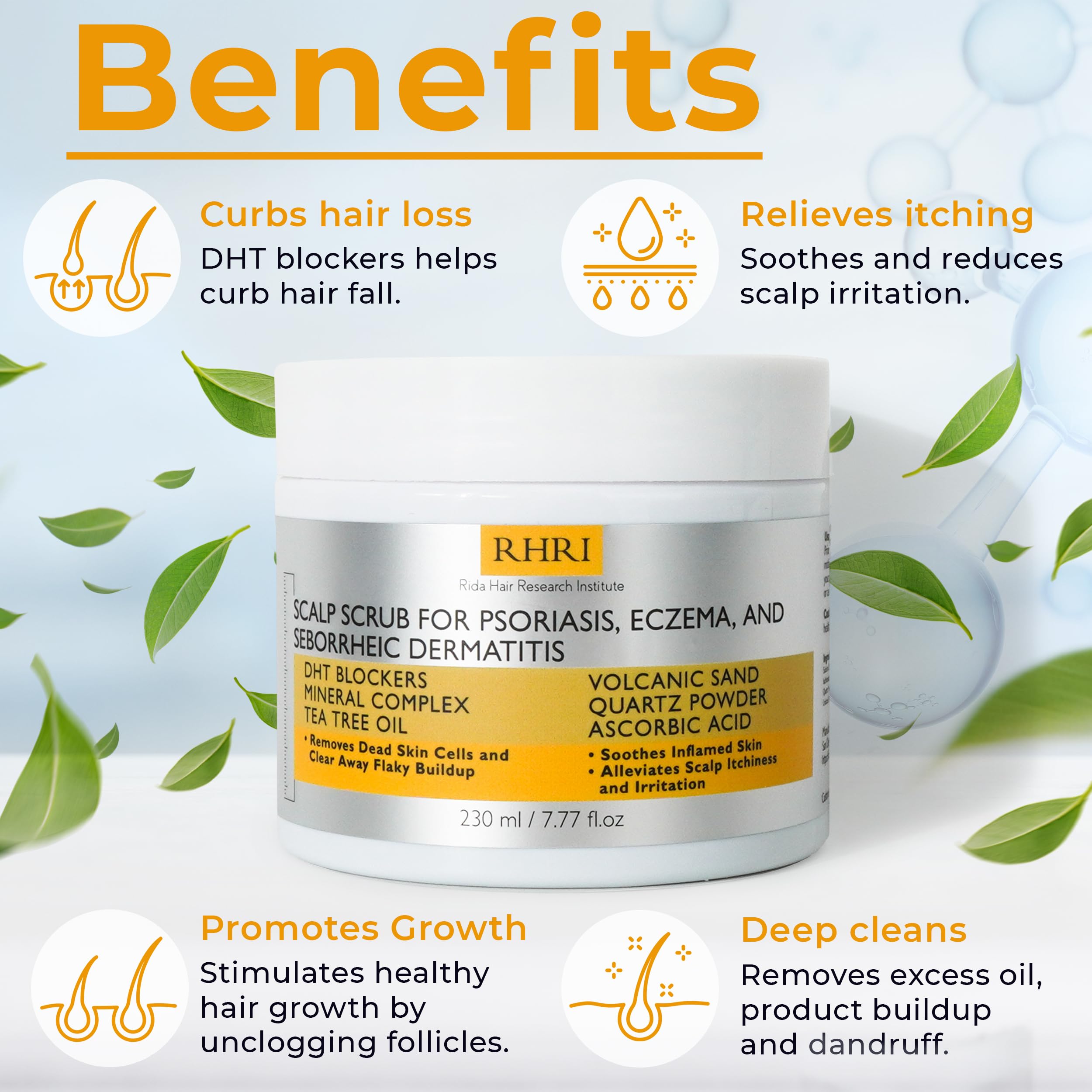 Rida Hair Research Institute scrub applied on hands ready for scalp massage