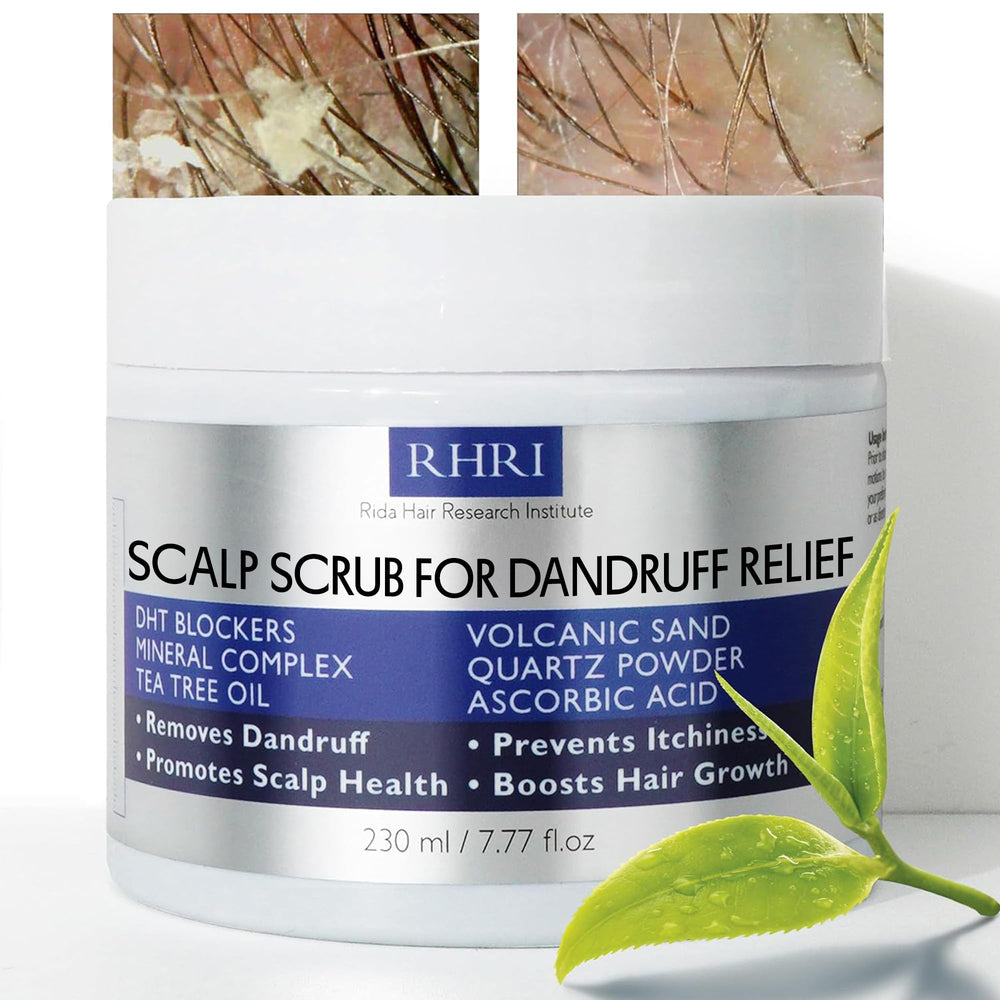 Rida Hair Research Institute exfoliante anticaspa – botella en primer plano para uso diario.