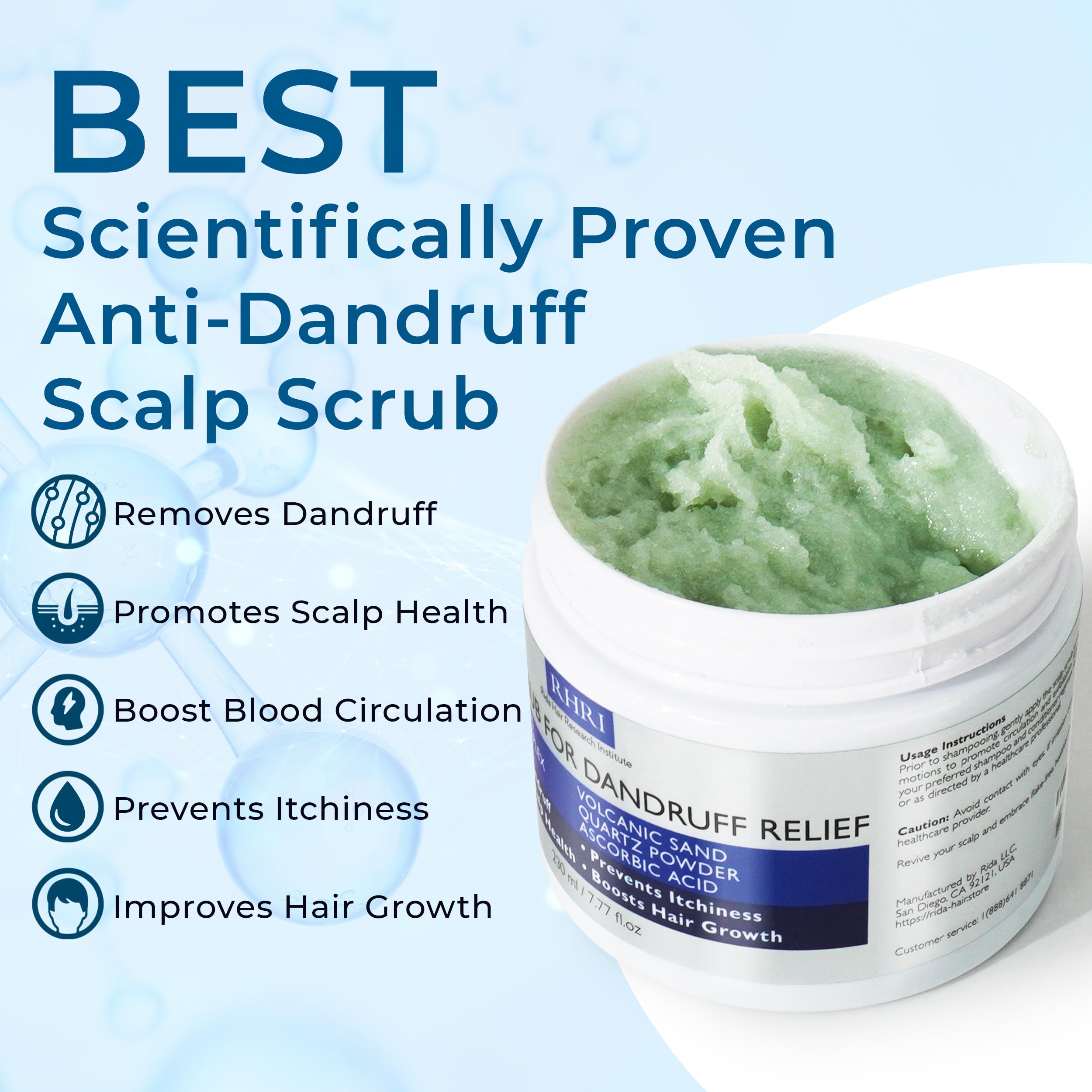 Rida Hair Research Institute exfoliante anticaspa – textura visible para aplicación suave.