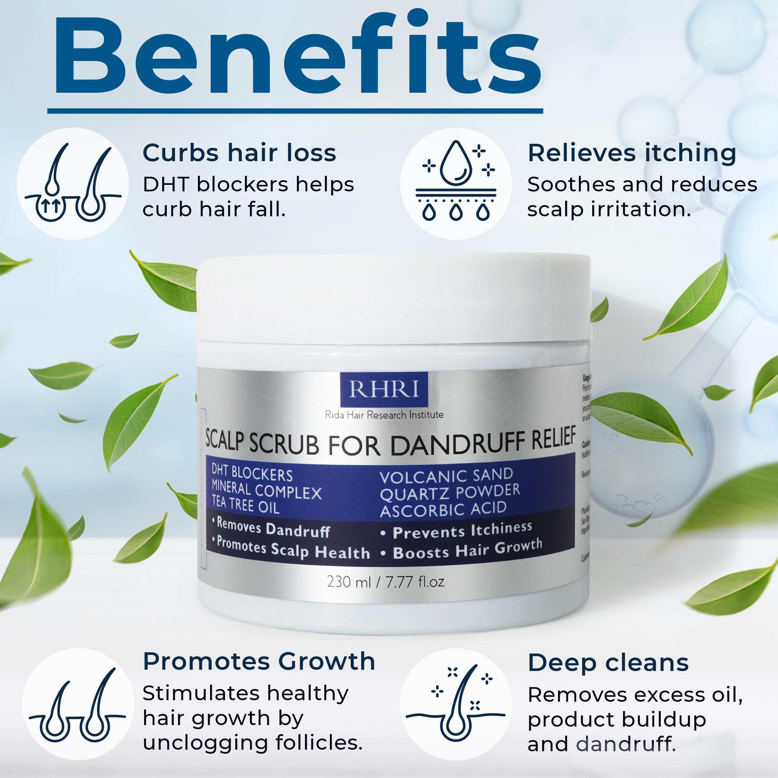 Rida Hair Research Institute exfoliante con aceite de árbol de té – calma el cuero cabelludo.