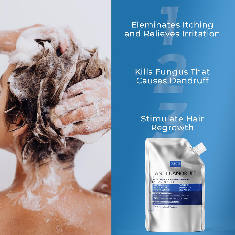 Rida Hair Research Institute estante de baño con champú anti caspa