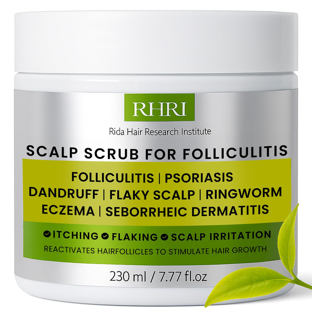 Rida Hair Research Institute, botella frontal para un cuero cabelludo limpio y fresco.
