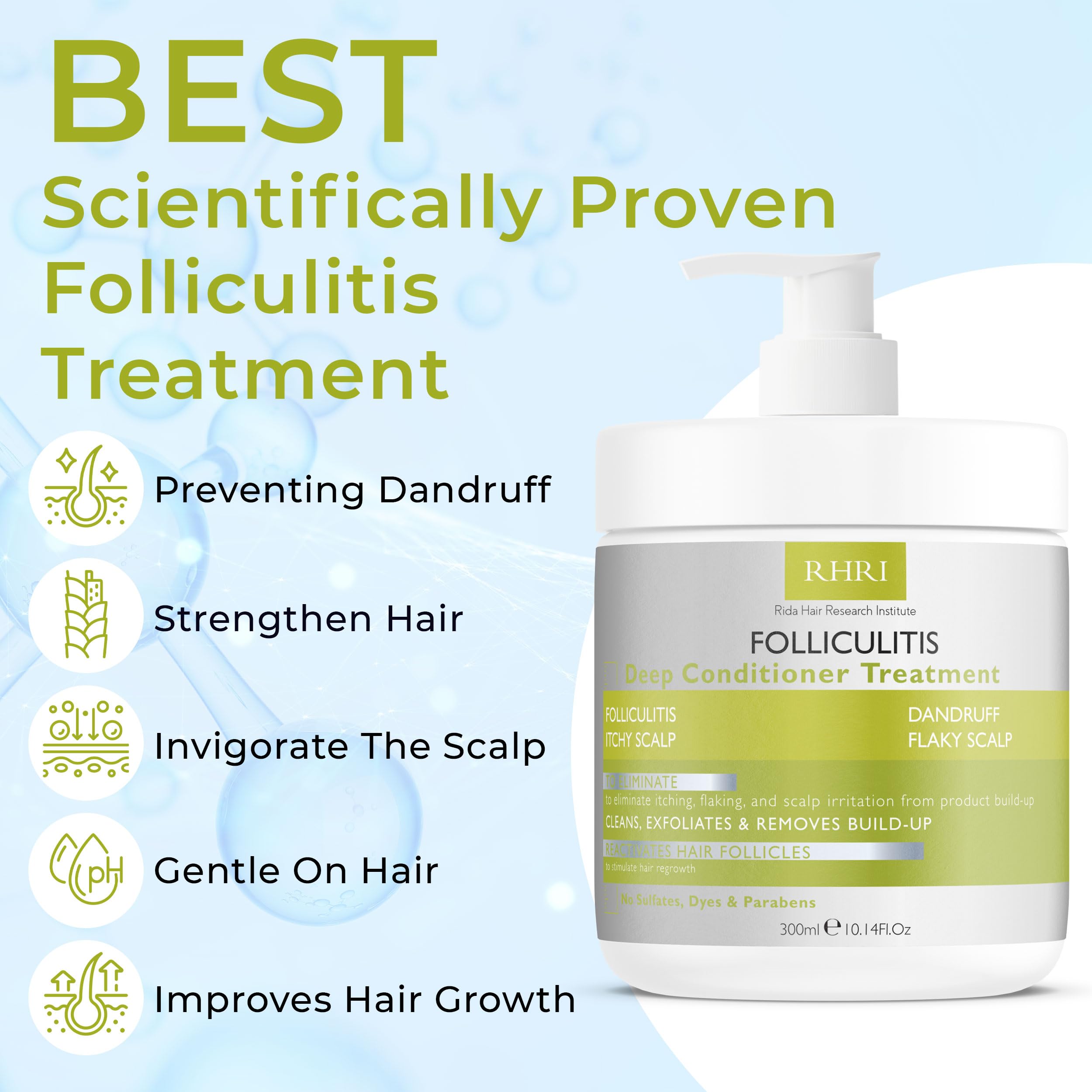 Rida Hair Research Institute acondicionador calmante, cuero cabelludo suave y limpio.