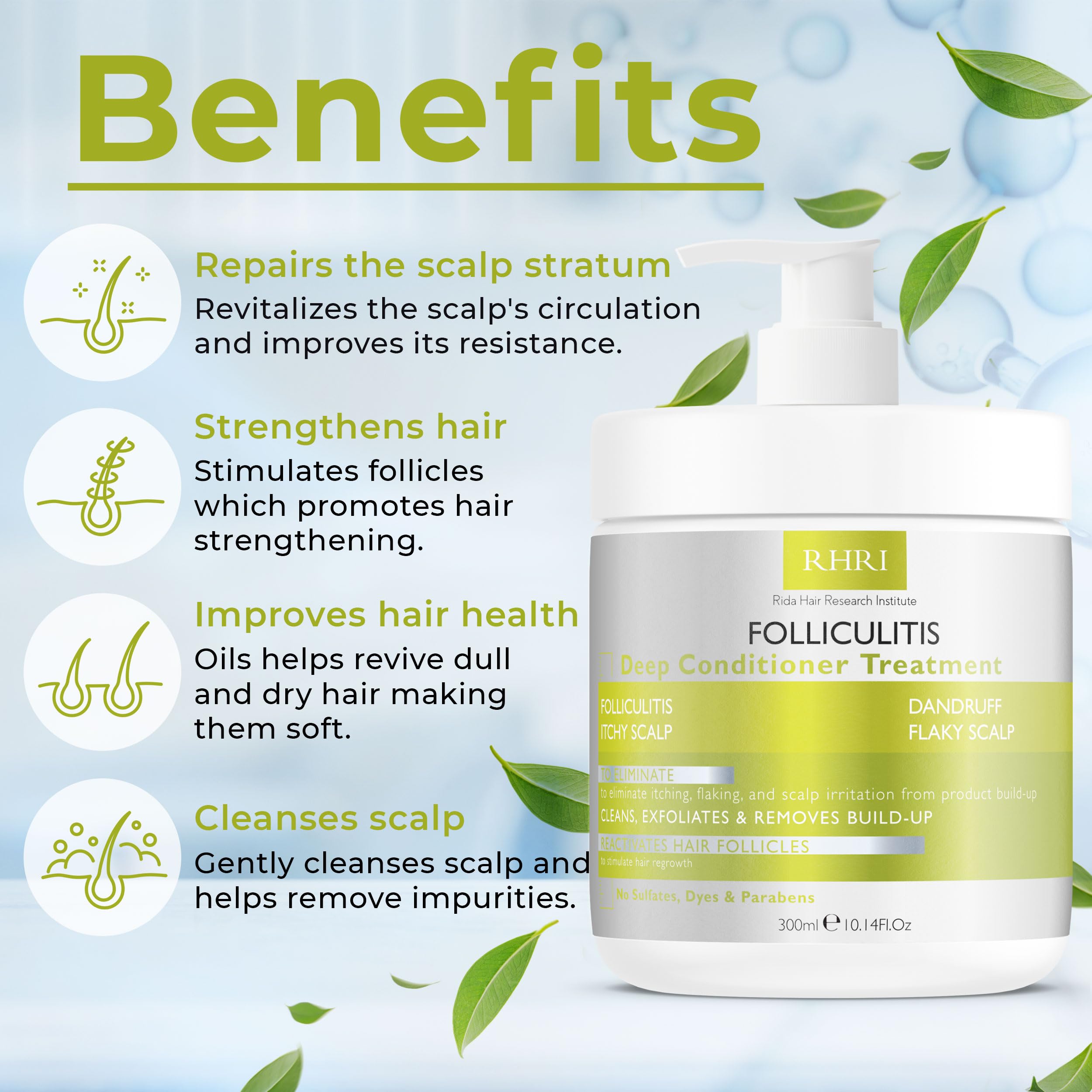Rida Hair Research Institute acondicionador psoriasis y dermatitis seborreica, alivio suave.