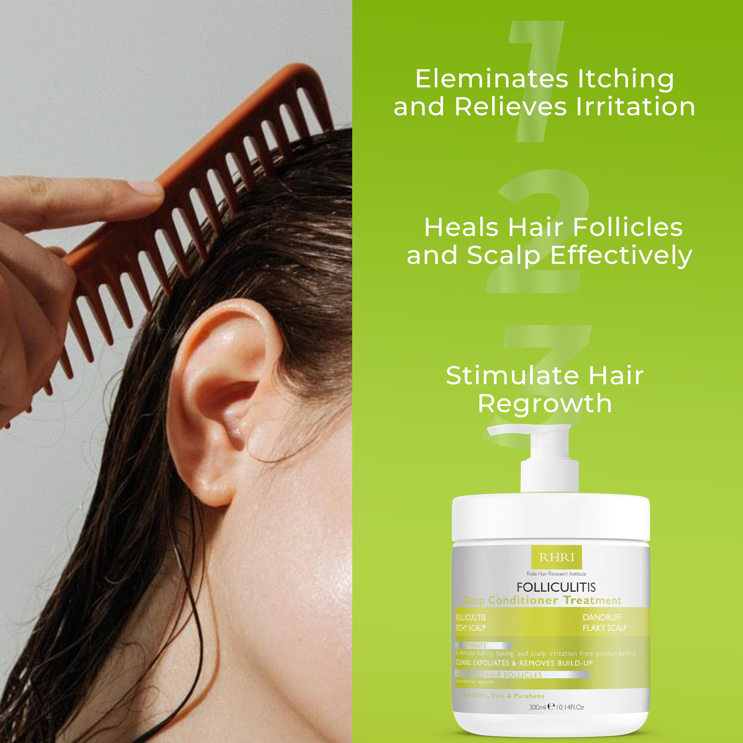 Rida Hair Research Institute acondicionador sin sulfatos, fórmula suave para el cabello.