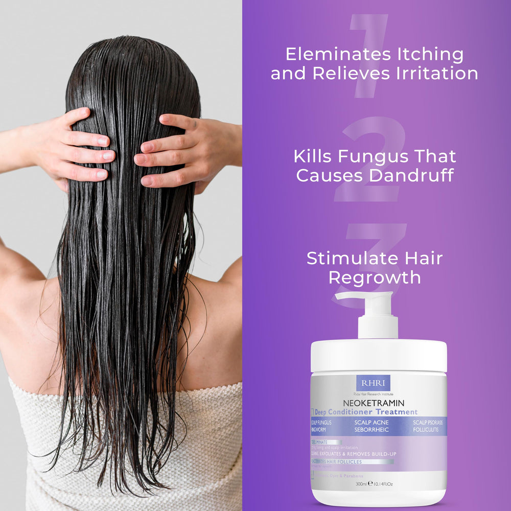 Rida Hair Research Institute routine with anti fungal conditioner for scalp health.