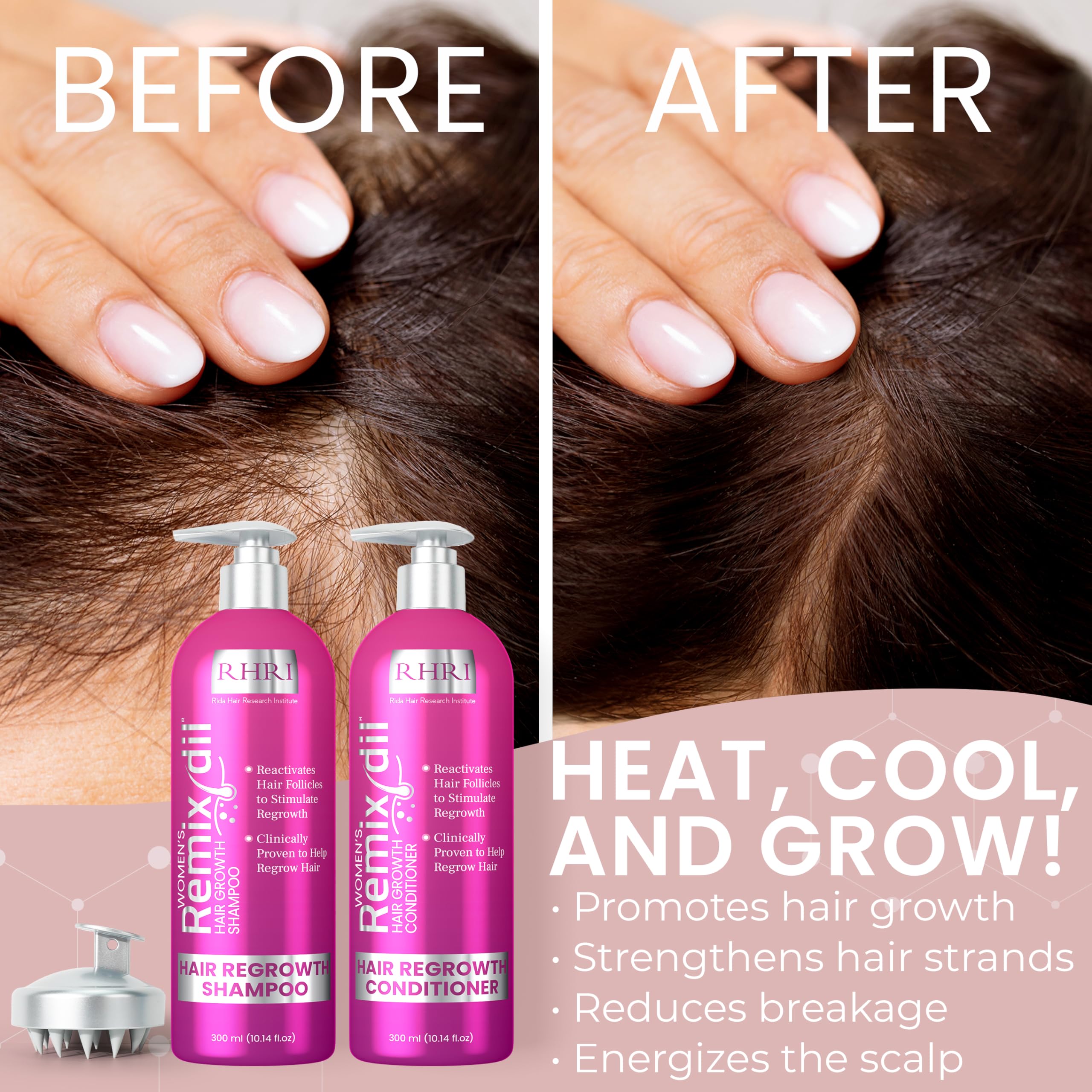 Etiqueta de minoxidil en el producto, ingrediente clave para densidad capilar.
