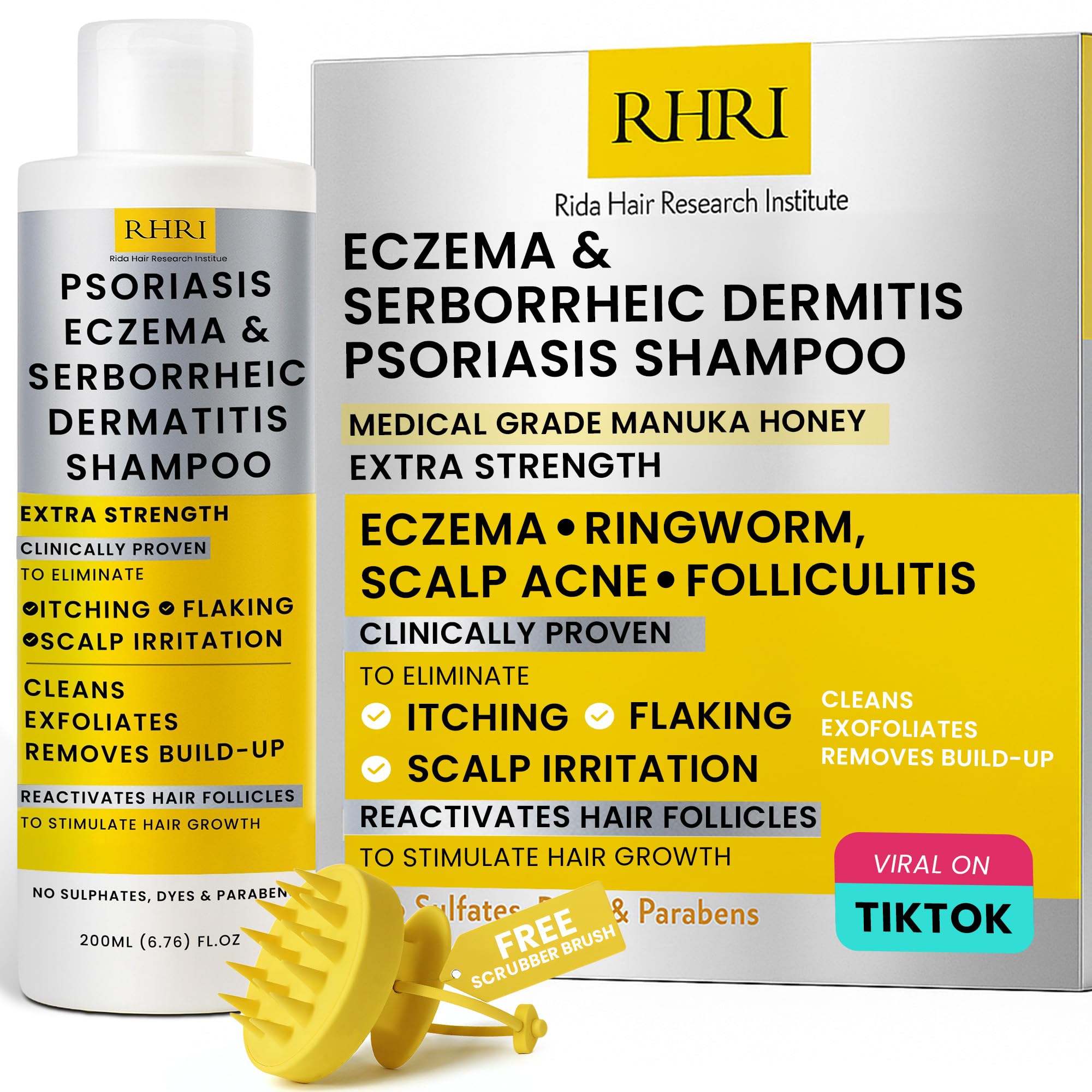 Rida Hair Research Institute psoriasis shampoo botella: alivio del picor del cuero cabelludo