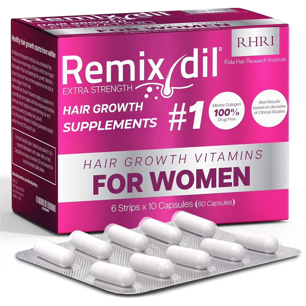 Rida Hair Research Institute – bouteille vitamines croissance cheveux, soutien densité et vitalité.