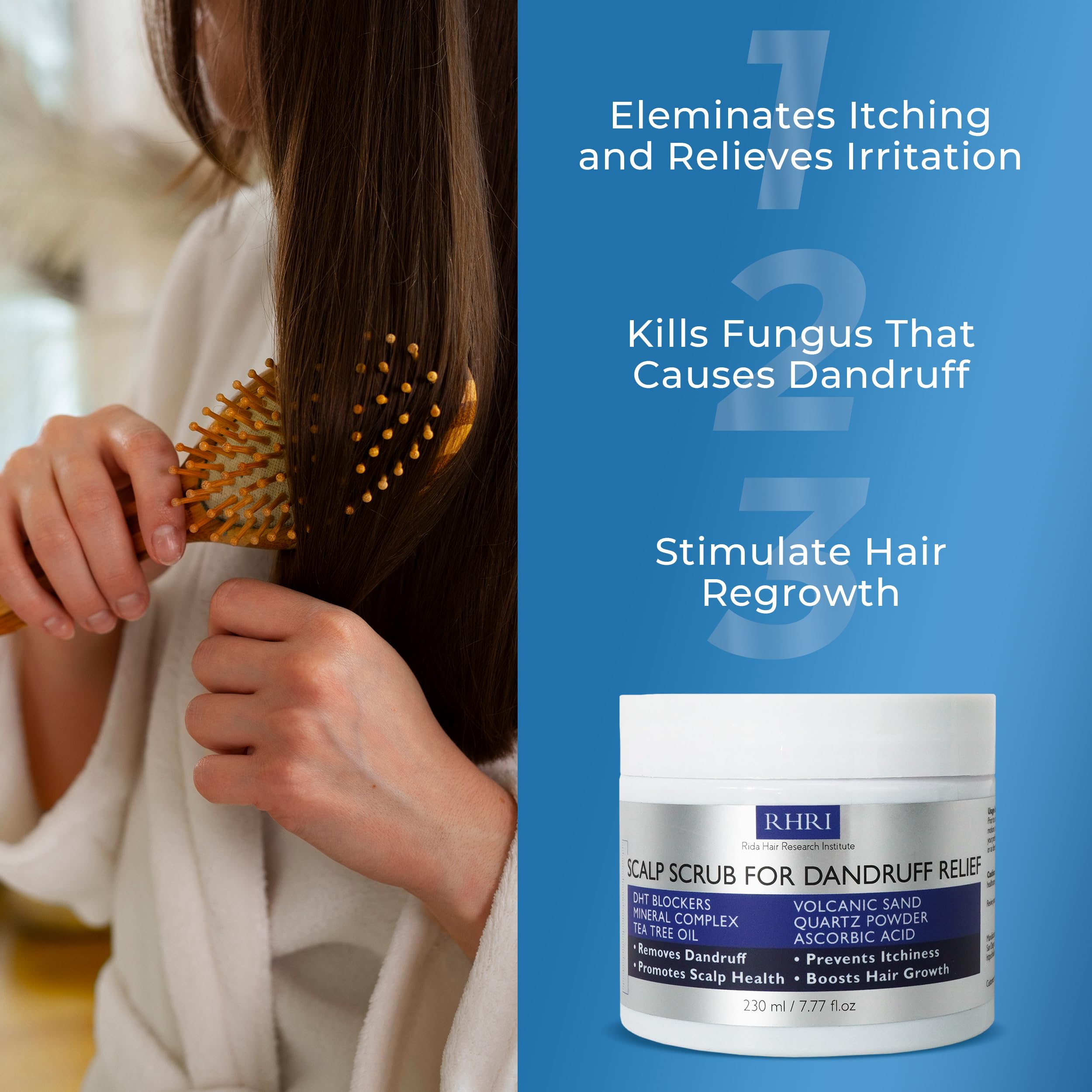 Rida Hair Research Institute exfoliante anticaspa – rutina suave para el cuero cabelludo.
