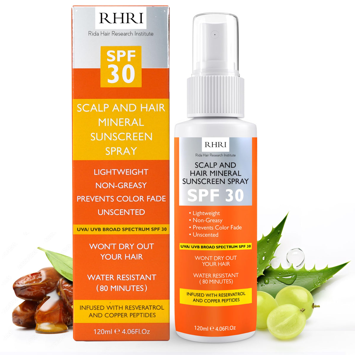 Rida Hair Research Institute Premium SPF30: botella de spray UV para cabello y cuero cabelludo.