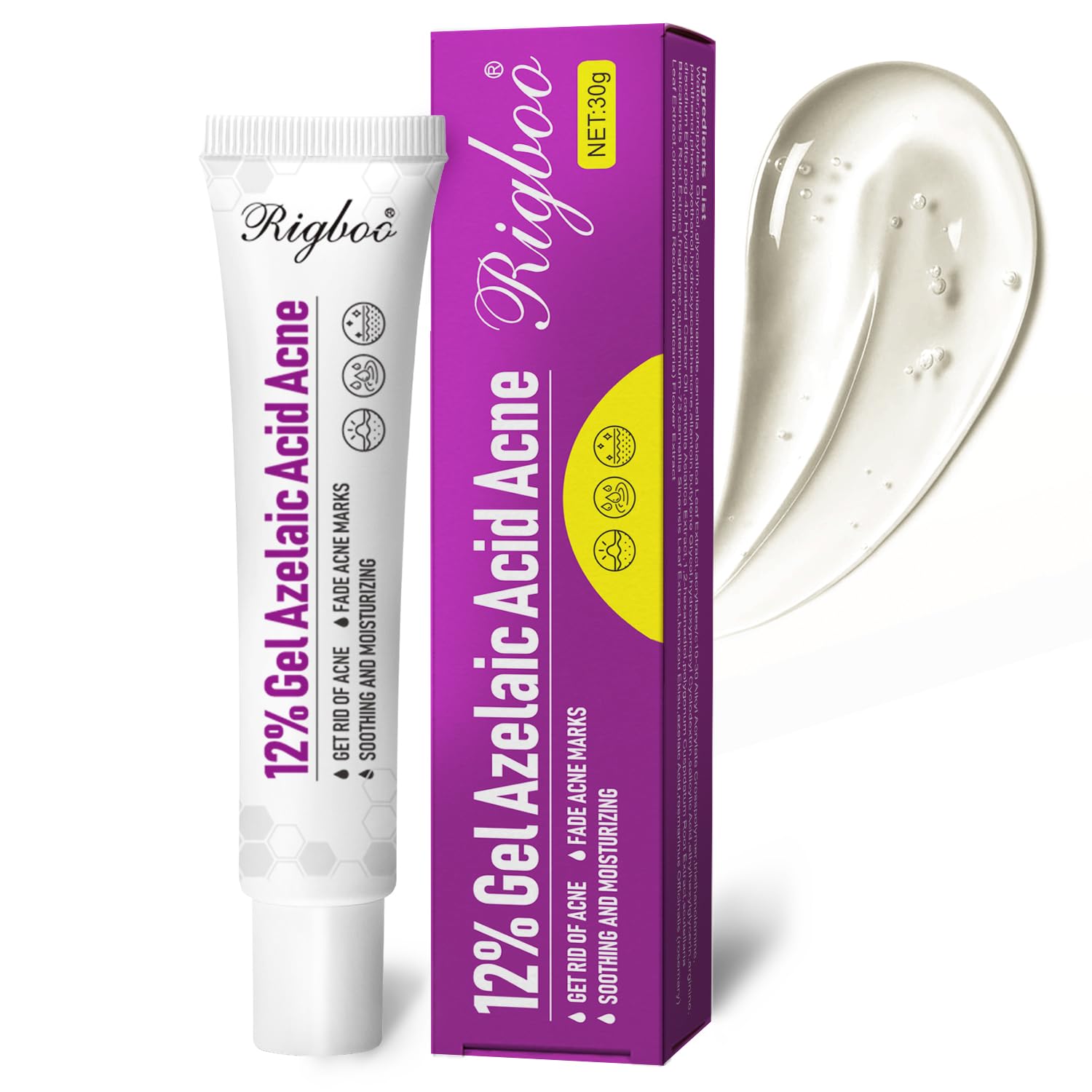 RIGBOO azelaic acid 12% serum bottle for even skin tone and calming clarity.