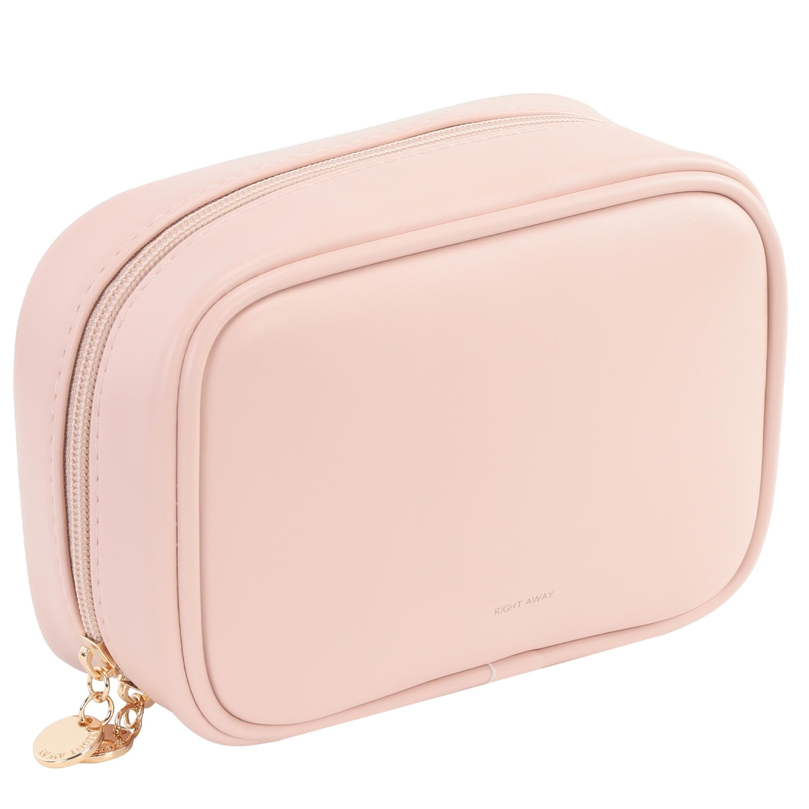 RIGHT AWAY bolso maquillaje pequeño rosa, frontal, ideal para llevar en el bolso diario.