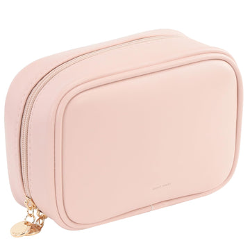 RIGHT AWAY bolso maquillaje pequeño rosa, frontal, ideal para llevar en el bolso diario.