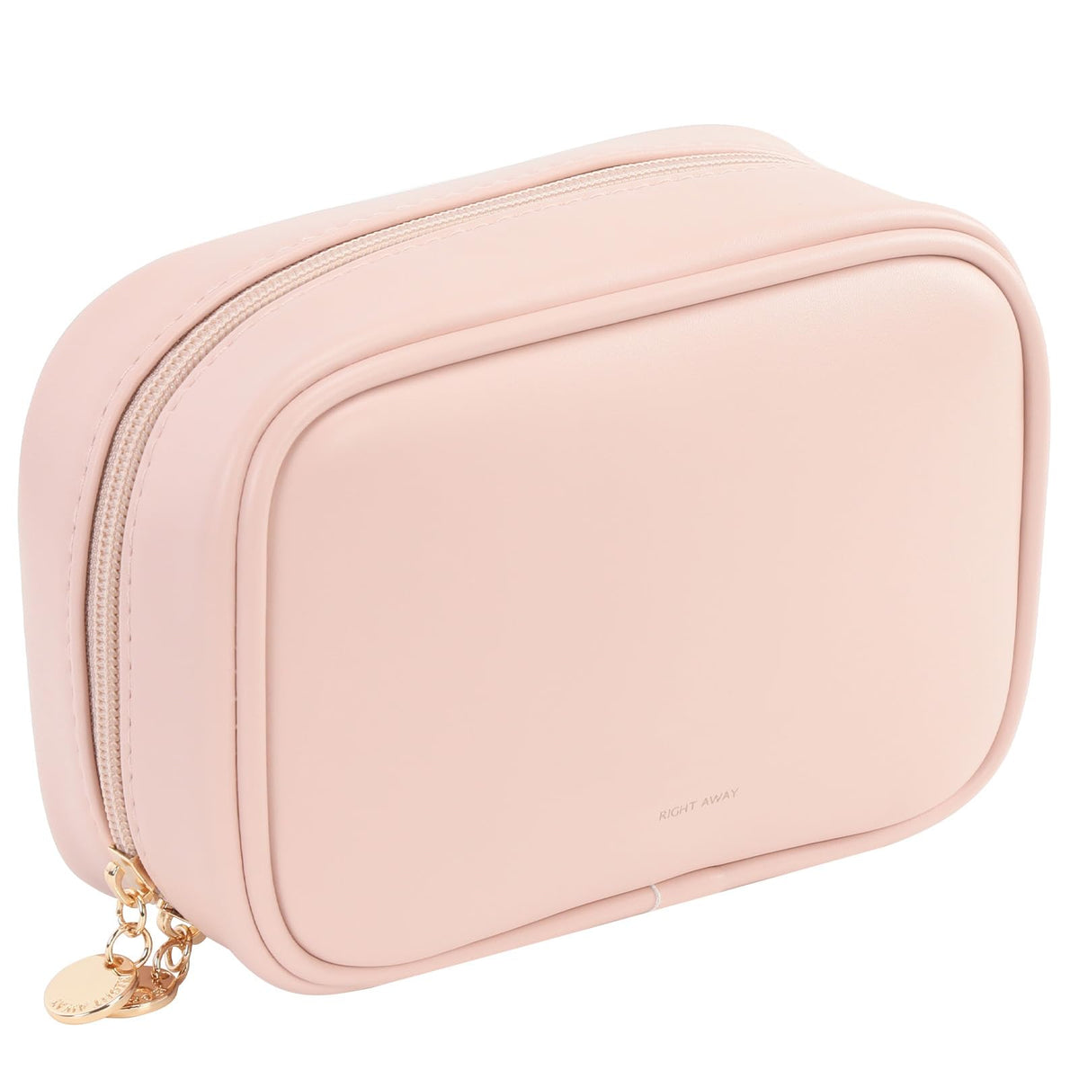 RIGHT AWAY bolso maquillaje pequeño rosa, frontal, ideal para llevar en el bolso diario.