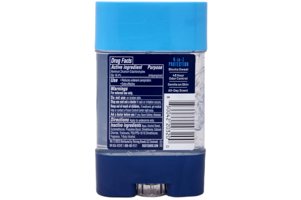 Right Guard antitranspirante gel claro protege contra la humedad diaria.