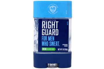 Right Guard desodorante gel claro ofrece olor fresco todo el día.