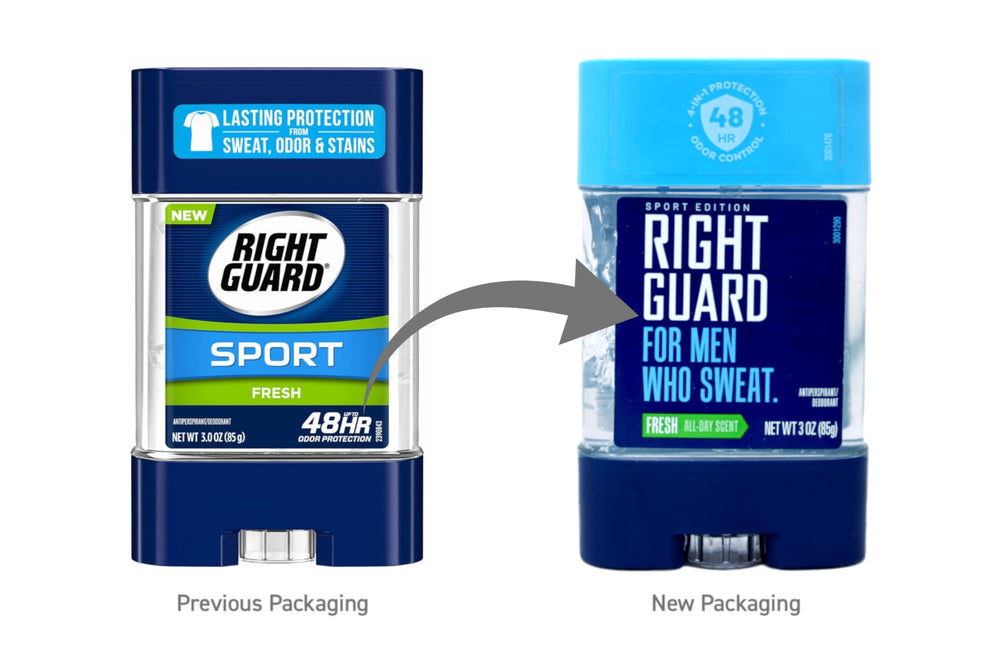 Pack of four Right Guard Sport gels for home, gym bag, and travel.
