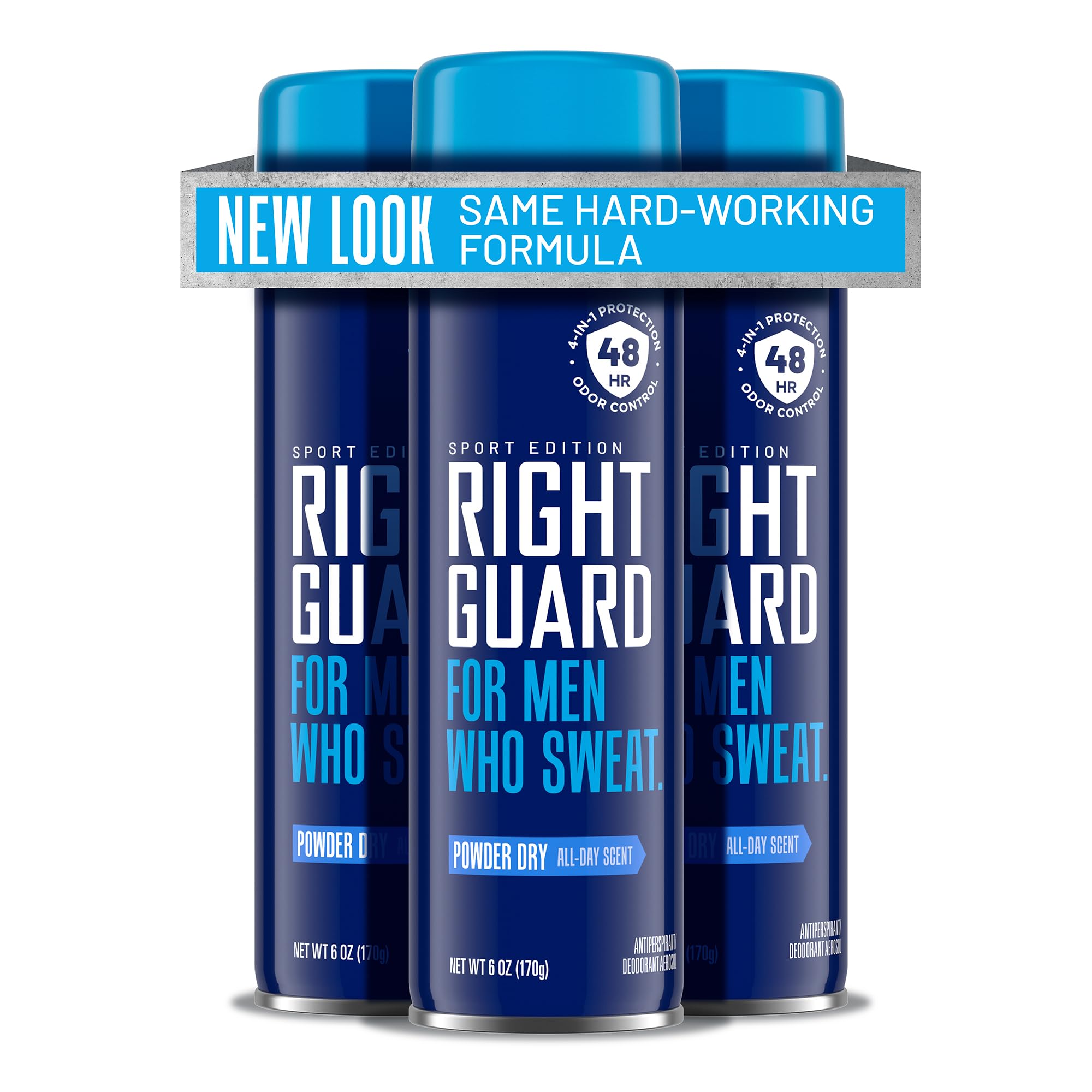 Right Guard Sport Powder Dry en frasco de 6 onzas, protección duradera contra el sudor.
