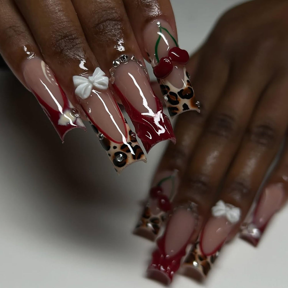 RIICFDD Uñas Frances Leopardo con brillo de rhinestones para eventos