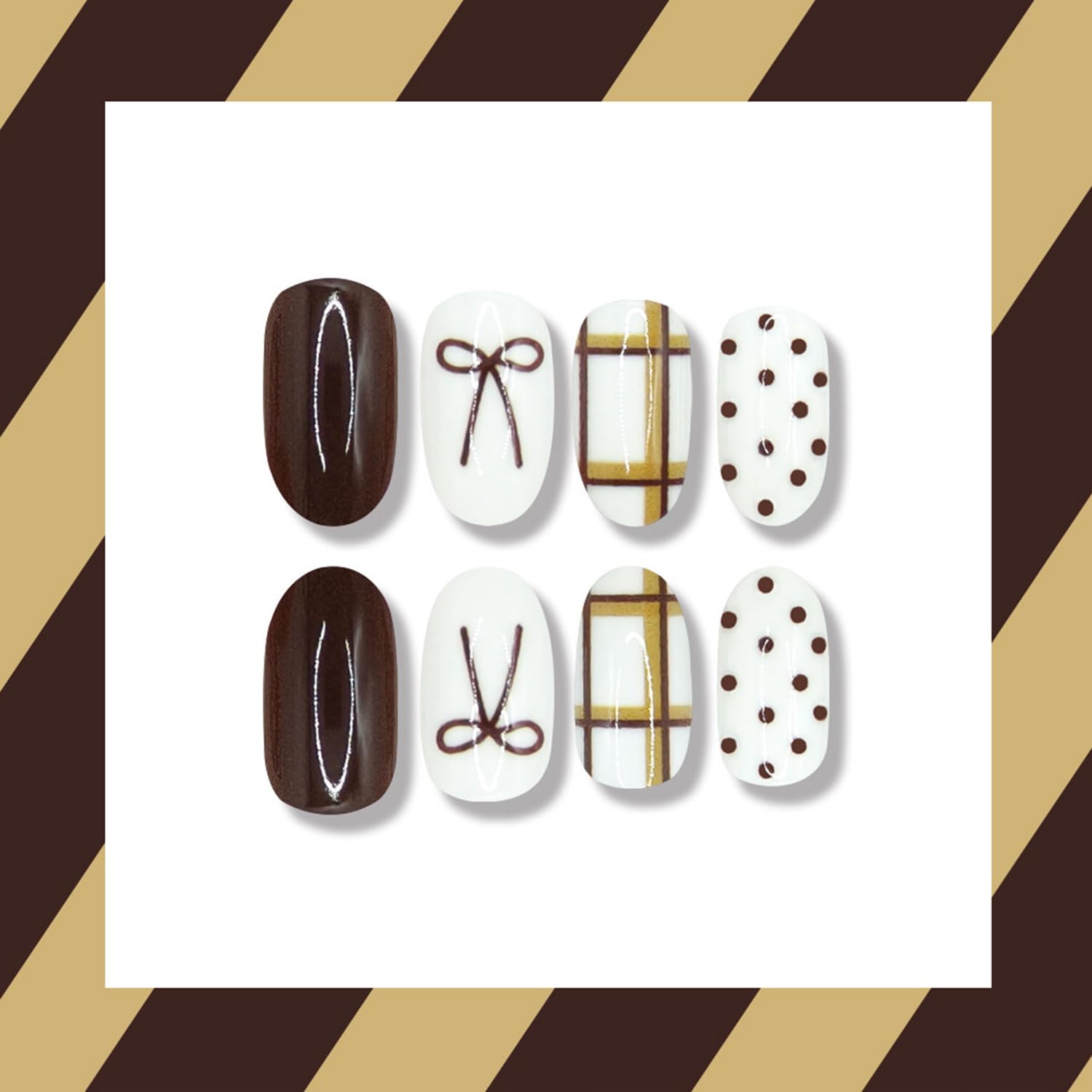 RIICFDD uñas con lunares y lazo, diseño elegante