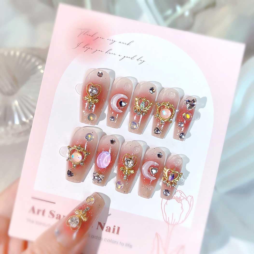 RikView uñas rosas 3D con diseño ataúd para looks elegantes