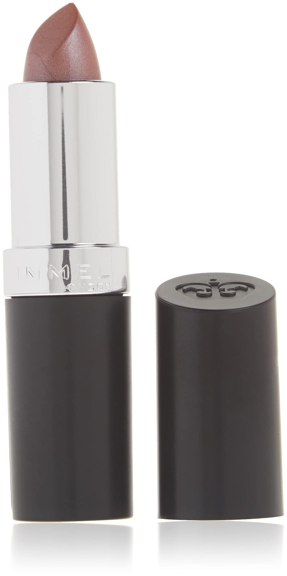 Rimmel barra de labios Café Brillo en empaque elegante, ideal para uso diario.