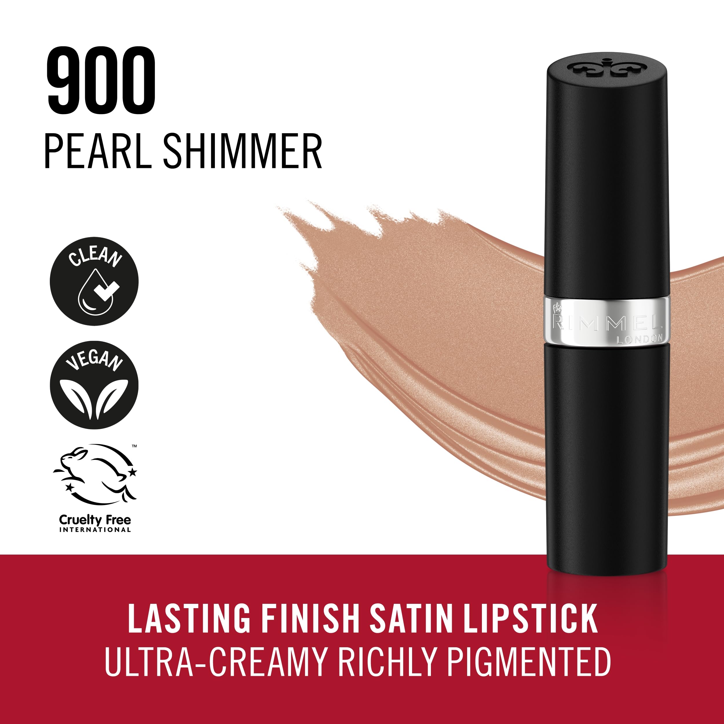 Rimmel Lasting Finish Lipstick Pearl Shimmer, acondicionadores tipo bálsamo y aceite de ricino para labios hidratados.