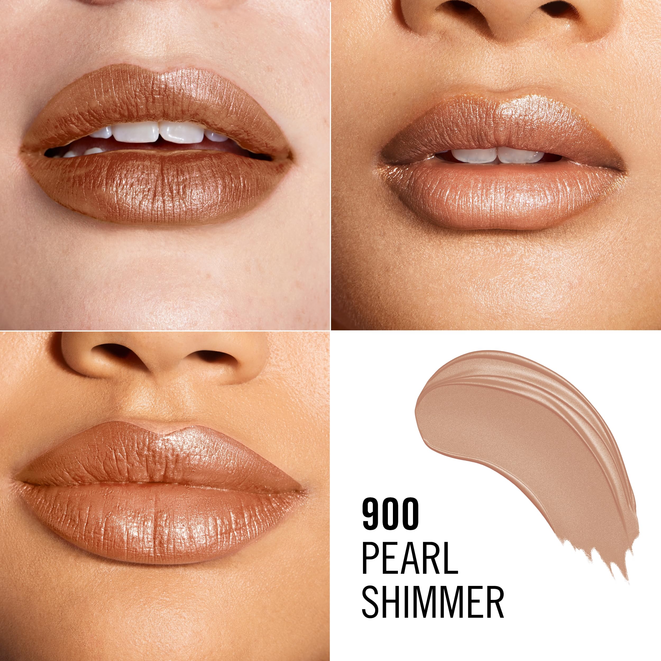 Rimmel Lasting Finish Lipstick Pearl Shimmer, muestra en labios para ver pigmentos naturales.