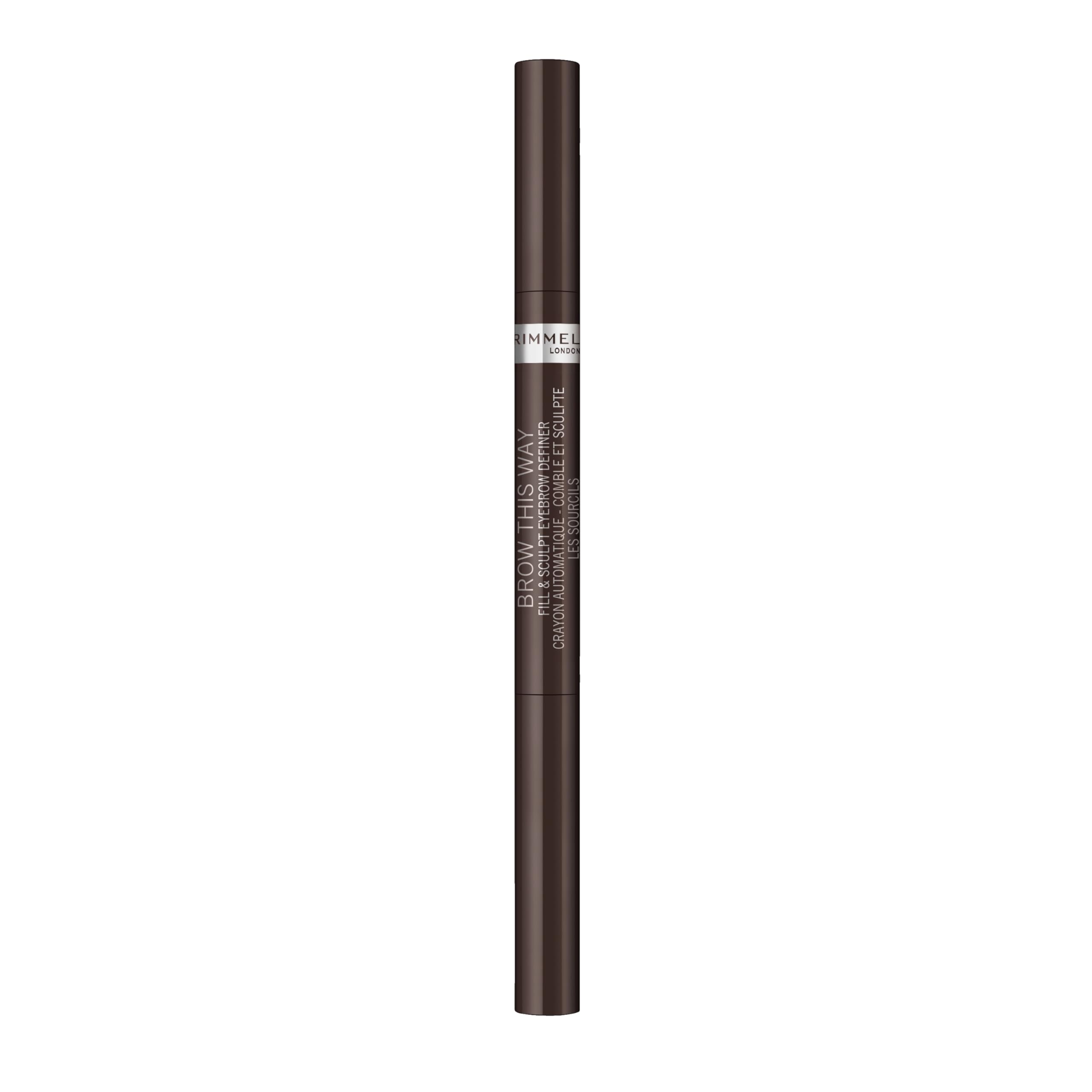 Rimmel delineador de cejas de doble extremo con triángulo para relleno preciso.