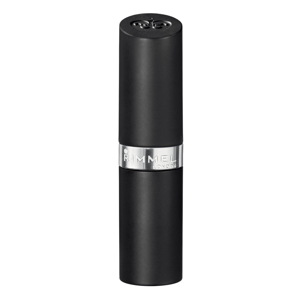 Rimmel labial de acabado duradero envase elegante y color intenso.